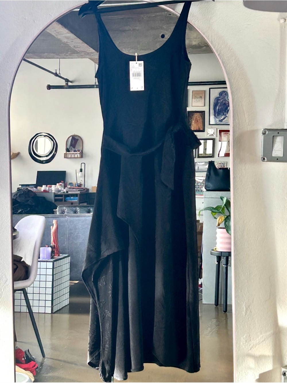 Mango Black Knotted Jacquard Maxi Dress, sz US 6, new with tags